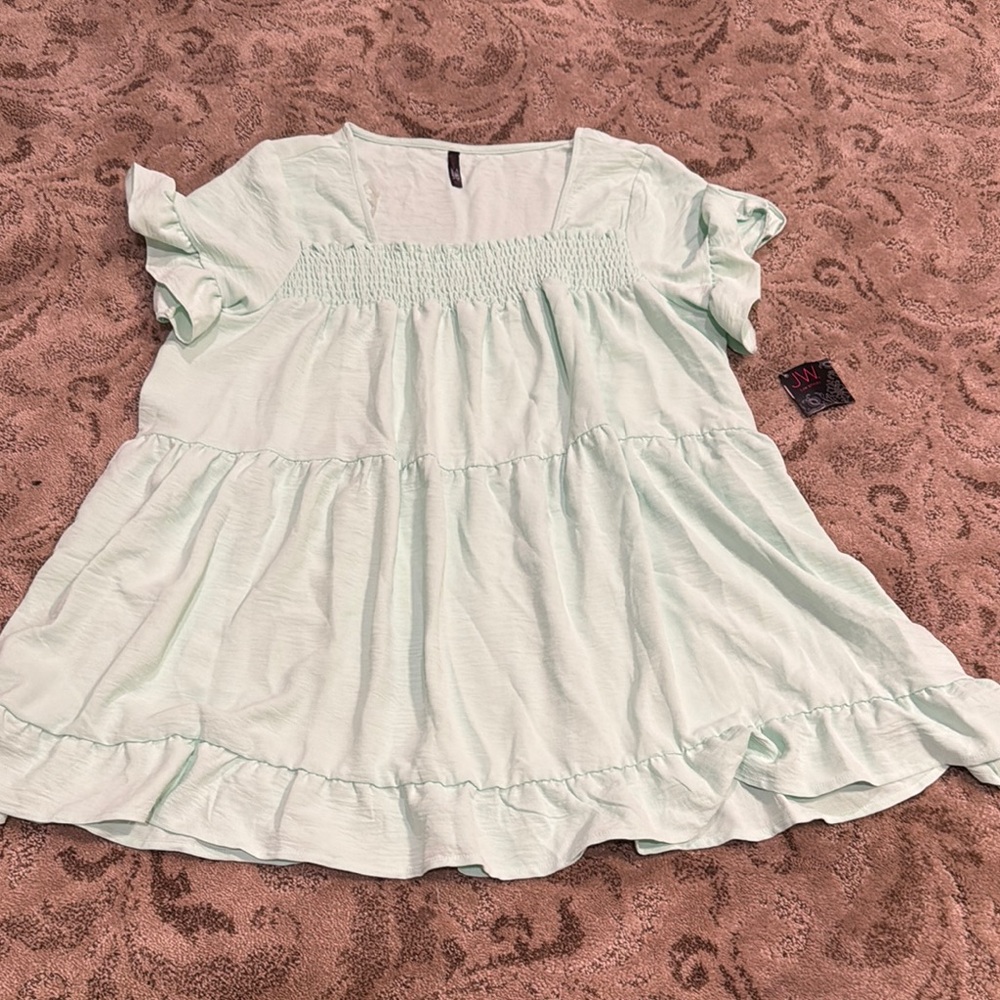 Light Green Smocked Babydoll Top